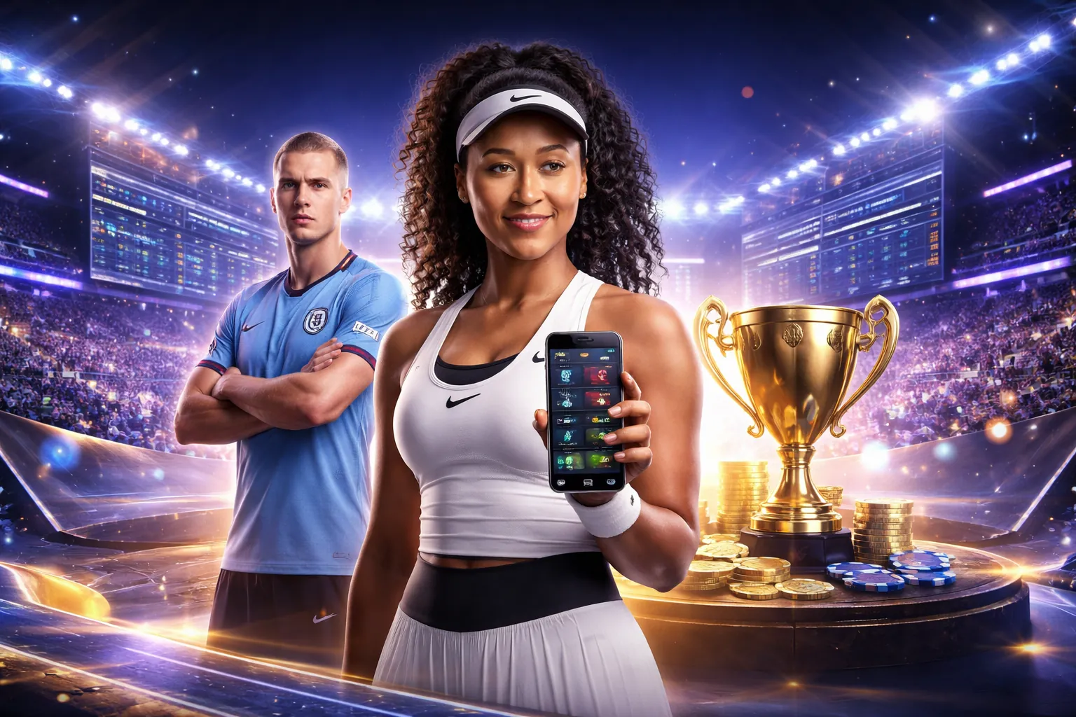 Sân vận động bóng đá với logo f8bet8, thể hiện cá cược thể thao trực tuyến